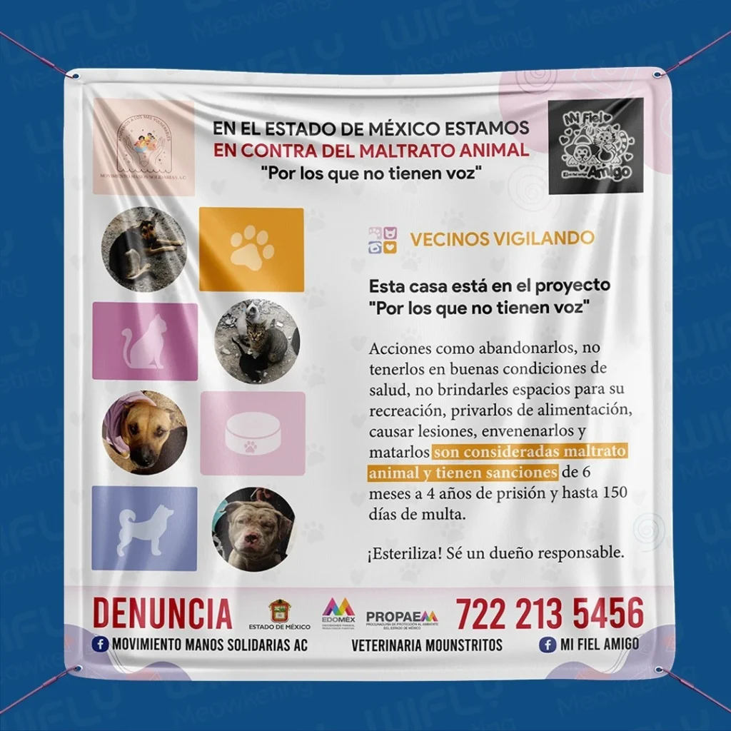 Lona contra maltrato animal Movimiento Manos Solidarias AC